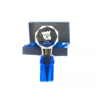Chinese Crested Dog, Puff - Bottle stopper, crystal wine stopper with photo, personalised gift for bartender by Art-Dog brand