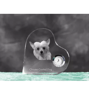 Chinesischer Schopfhund - Kristalluhr mit einem Hundebild, Herzregal-Uhr, personalisierte Standuhr der Marke Art-Dog