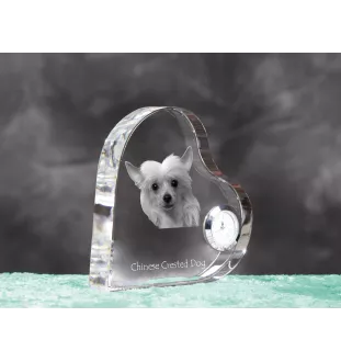 Chinesischer Schopfhund - Kristalluhr mit einem Hundebild, Herzregal-Uhr, personalisierte Standuhr der Marke Art-Dog