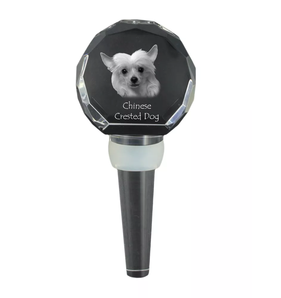 Chien chinois à crête, chien nu chinois - Bouchon de bouteille en cristal, bouchon de vin unique avec photo, cadeau personnalisé pour sommelier par la marque Art-Dog