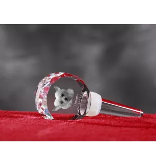 Chinese Crested Dog, Puff - Crystal bottle stopper, unique wine stopper with photo, personalised gift for sommelier by Art-Dog brand