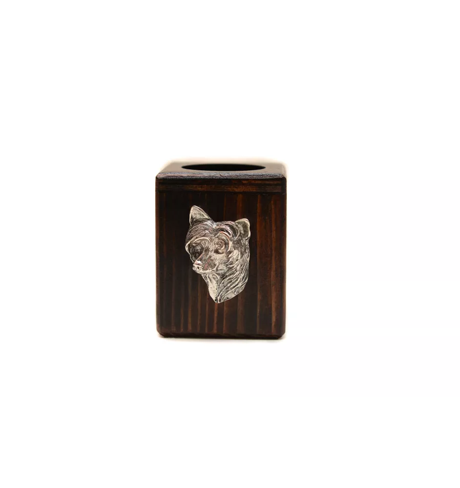 Chinese Crested Dog, Puff - wooden candle holder with a dog, a unique souvenir after losing a dog, a handicraft from the Art-Dog brand
