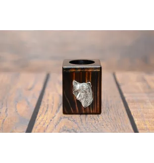 Chinese Crested Dog, Puff - wooden candle holder with a dog, a unique souvenir after losing a dog, a handicraft from the Art-Dog brand
