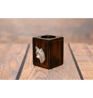 Chinese Crested Dog, Puff - wooden candle holder with a dog, a unique souvenir after losing a dog, a handicraft from the Art-Dog brand