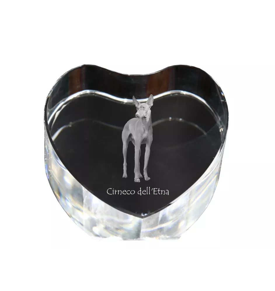 Cirneco dell'Etna - a photo of a dog in crystal, crystal heart, unique photo frame from the Art-Dog brand