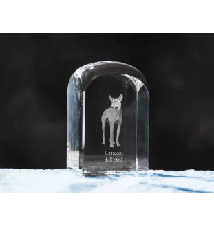 Cirneco dell'Etna - crystal cube with a photo, photo of a dog in crystal, cubic paperweight from Art-Dog brand