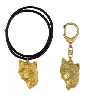 Chien chinois à crête, chien nu chinois - porte-clés et collier avec chien dans une boîte, produit plaqué or de haute qualité, marque Art-Dog
