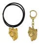 Chien chinois à crête, chien nu chinois - porte-clés et collier avec chien dans une boîte, produit plaqué or de haute qualité, marque Art-Dog