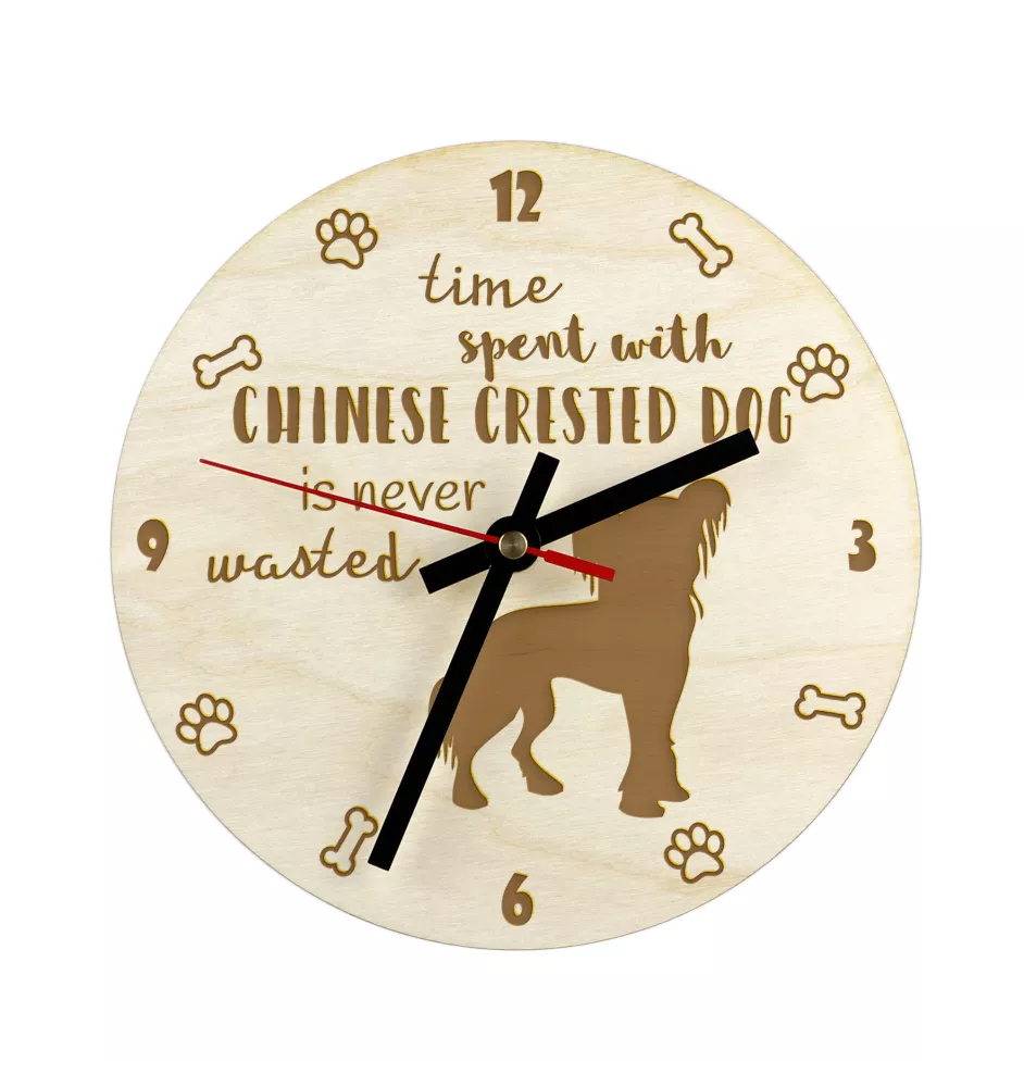 Chien chinois à crête, chien nu chinois - horloge avec chien, horloge en bois, horloge murale pour les amoureux des chiens, horloge de bureau et étagère, Art-Dog