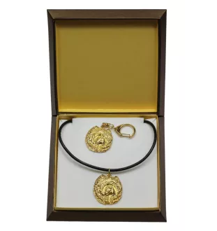 Chow Chow, Chowchow - porte-clés et collier avec chien dans une boîte, produit plaqué or de haute qualité, marque Art-Dog