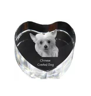 Chinesischer Schopfhund - Hundebild im Kristall, Kristallherz, einzigartiger Bilderrahmen der Marke Art-Dog
