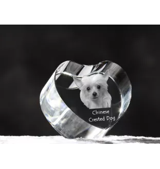 Chien chinois à crête, chien nu chinois - une photo de chien dans un cristal, un cœur en cristal, un cadre photo exceptionnel de la marque Art-Dog