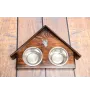 Chinese Crested Dog, Puff - wooden stand with bowls for a dog, decorative dog bowls, a gift for adopting a dog from the Art-Dog brand