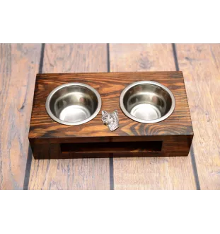 Chien chinois à crête, chien nu chinois - support en bois avec des bols pour chien, bols pour chien en acier, cadeau pour l'adoption d'un chien de la marque Art-Dog