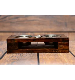 Chinesischer Schopfhund - Holzständer mit Näpfen für Hunde, Edelstahlnäpfe, Geschenk zur Adoption eines Hundes von der Marke Art-Dog