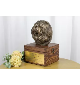 Chow Chow - Eine Ascheurne für Hunde mit einer Statuette, eine kleine Urne für Hunde, eine personalisierte Urne mit dem Porträt eines Hundes von der Marke Art-Dog.