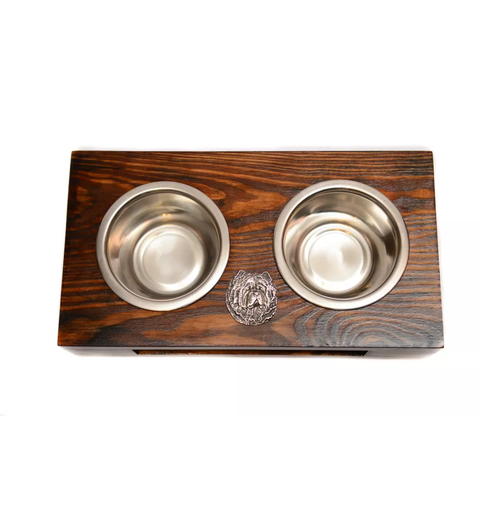 Chow Chow - wooden stand with bowls for a dog, steel dog bowls, a gift for adopting a dog from the Art-Dog brand