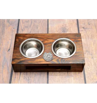 Chow Chow - wooden stand with bowls for a dog, steel dog bowls, a gift for adopting a dog from the Art-Dog brand