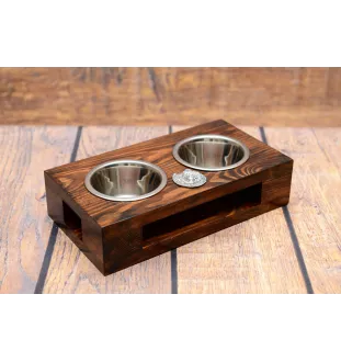 Chow Chow - wooden stand with bowls for a dog, steel dog bowls, a gift for adopting a dog from the Art-Dog brand