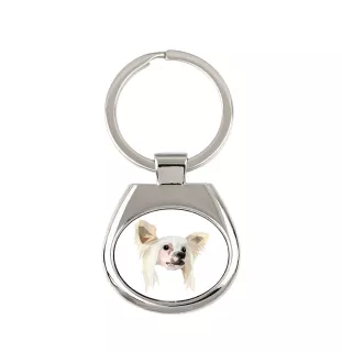 Chinesischer Schopfhund - geometrischer Schlüsselanhänger mit Foto und Aufschrift Art-Dog