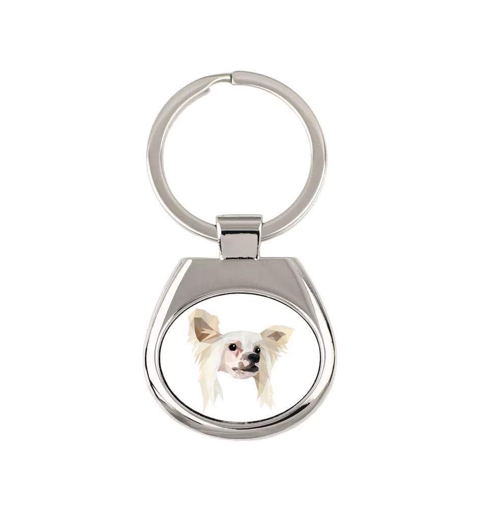 Chinesischer Schopfhund - geometrischer Schlüsselanhänger mit Foto und Aufschrift Art-Dog