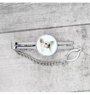 Chinesischer Schopfhund - geometrische Krawattennadel mit Bild und Schriftzug von Art-Dog