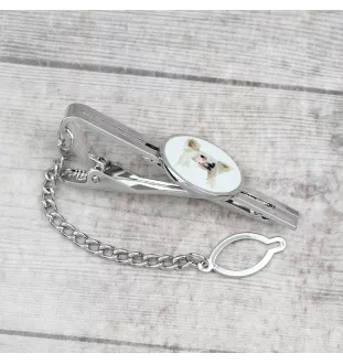 Chinesischer Schopfhund - geometrische Krawattennadel mit Bild und Schriftzug von Art-Dog