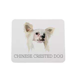 Chinesischer Schopfhund - geometrisches Mauspad mit Bild und Aufschrift von Art-Dog