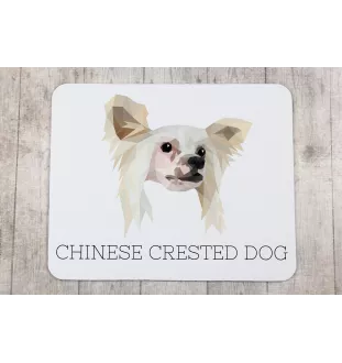 Chinesischer Schopfhund - geometrisches Mauspad mit Bild und Aufschrift von Art-Dog