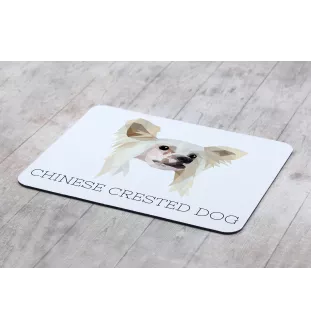 Chinesischer Schopfhund - geometrisches Mauspad mit Bild und Aufschrift von Art-Dog