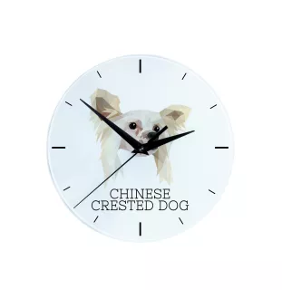 Chien chinois à crête, chien nu chinois - horloge murale géométrique avec photo et logo de la marque Art-Dog