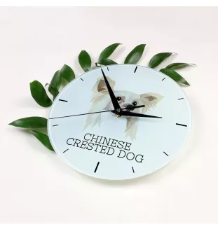 Chinesischer Schopfhund - geometrische Wanduhr mit Bild und Aufschrift der Marke Art-Dog