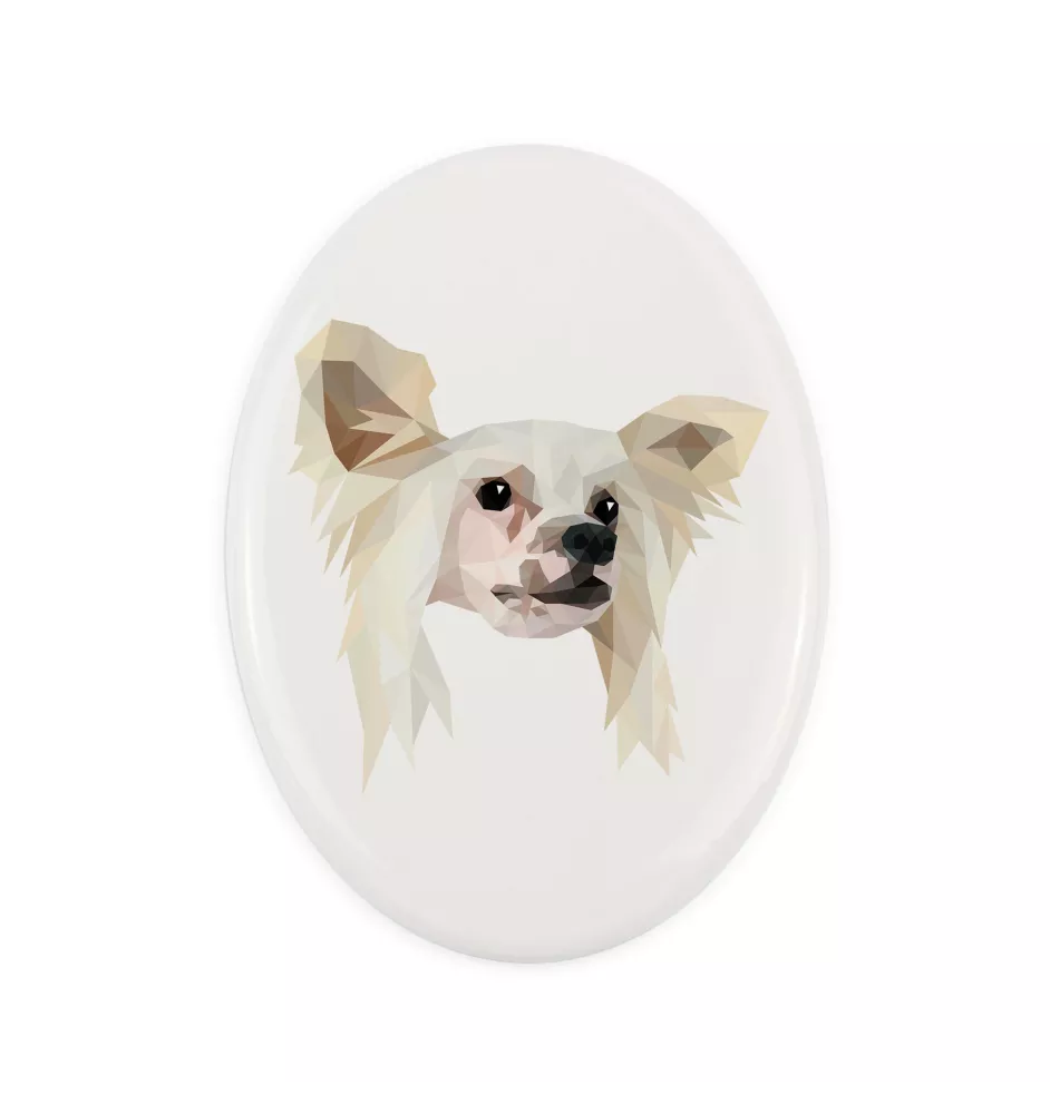 Chinesischer Schopfhund - Fliese mit geometrischem Bild und Schriftzug der Marke Art-Dog