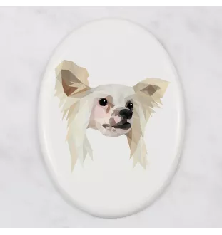 Chien chinois à crête, chien nu chinois - une plaque avec une photo et un motif géométrique de la marque Art-Dog