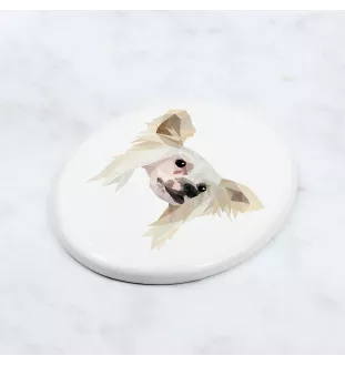 Chien chinois à crête, chien nu chinois - une plaque avec une photo et un motif géométrique de la marque Art-Dog