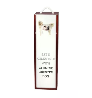 Chien chinois à crête, chien nu chinois - une boîte géométrique avec une photo et un texte pour le vin de la marque Art-Dog