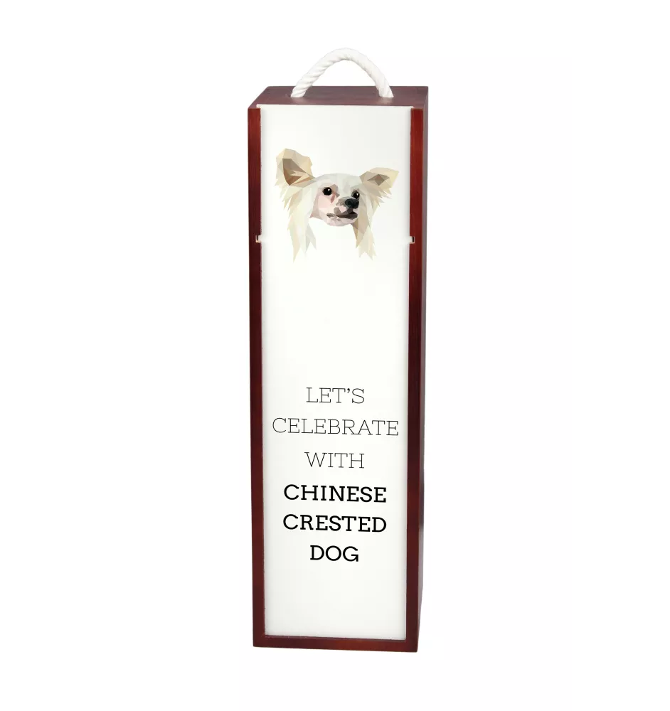 Chien chinois à crête, chien nu chinois - une boîte géométrique avec une photo et un texte pour le vin de la marque Art-Dog