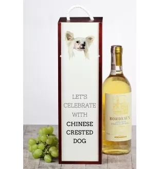 Chien chinois à crête, chien nu chinois - une boîte géométrique avec une photo et un texte pour le vin de la marque Art-Dog