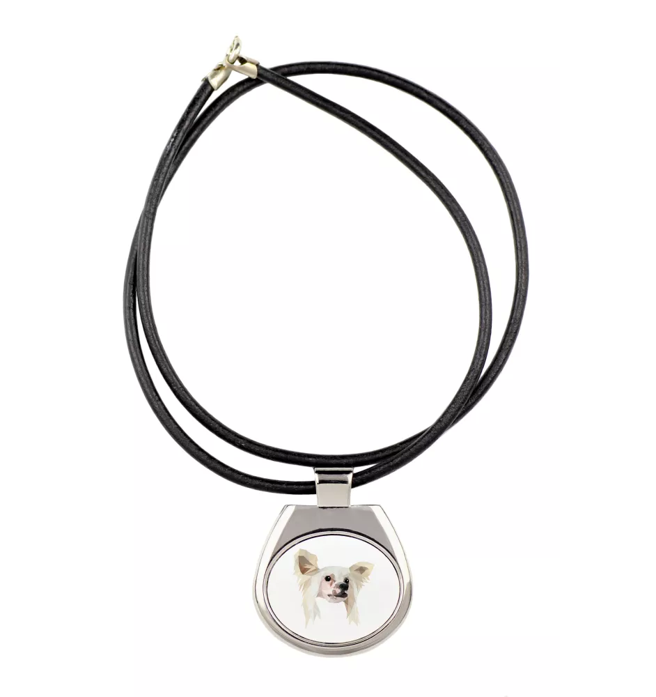 Chinese Crested Dog, Puff - necklace with a geometric design and the inscription "Art-Dog"