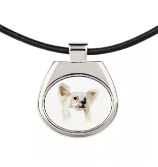 Chien chinois à crête, chien nu chinois - collier avec une photo et un motif géométrique de la marque Art-Dog