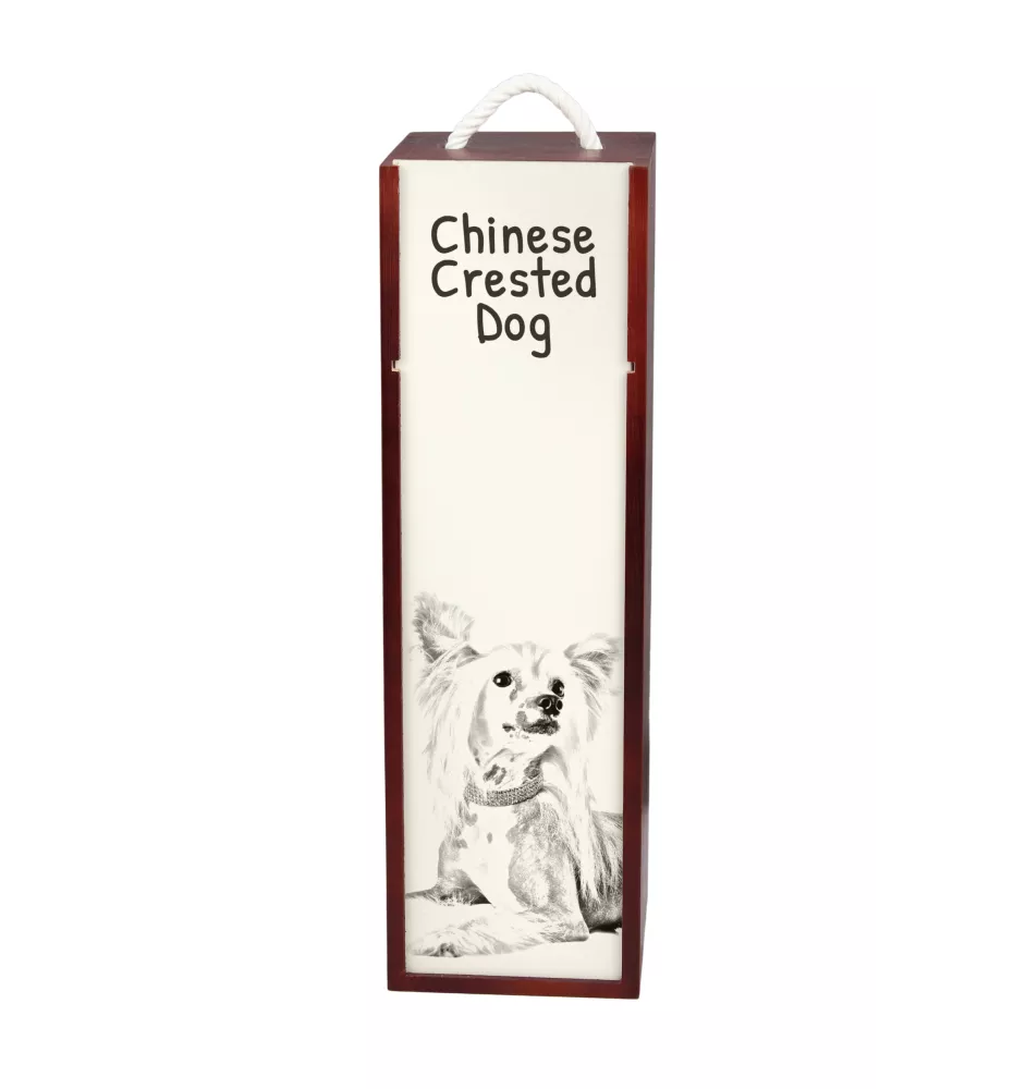 Chinesischer Schopfhund - Weinbox mit Hund, Alkoholbox mit Grafik, personalisierte Geschenkbox der Marke Art-Dog