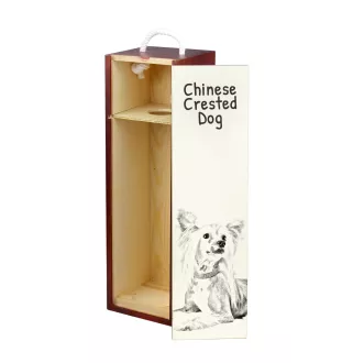 Chien chinois à crête, chien nu chinois - boîte à vin avec chien, boîte à alcool avec graphisme, boîte cadeau personnalisée de la marque Art-Dog