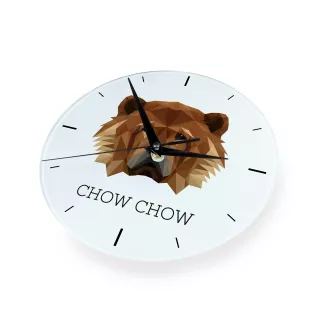 Chow Chow - geometrische Wanduhr mit Bild und Aufschrift der Marke Art-Dog