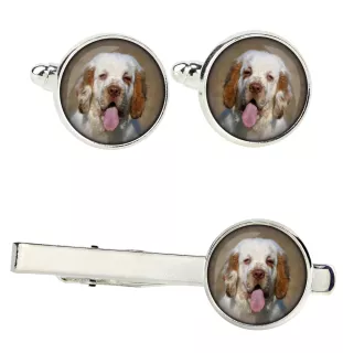 Clumber Spaniel - cufflinks and tie with your photo, a suit decoration, men's jewelry from the Art-Dog brand.