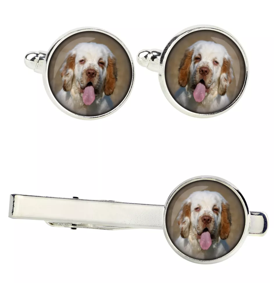 Clumber Spaniel - cufflinks and tie with your photo, a suit decoration, men's jewelry from the Art-Dog brand.