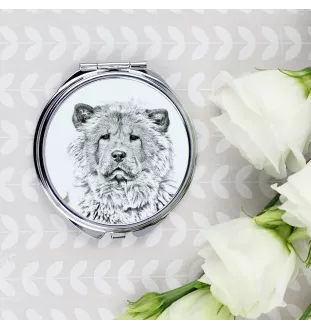 Chow Chow - Pocket mirror with a dog, personalized mirror for a purse, compact mirror with Art-Dog brand print.