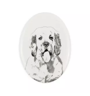 Clumber Spaniel - Gedenktafel mit einem Foto eines Hundes, Grabplatte mit Druck, personalisierte ovale Platte der Marke Art-Dog