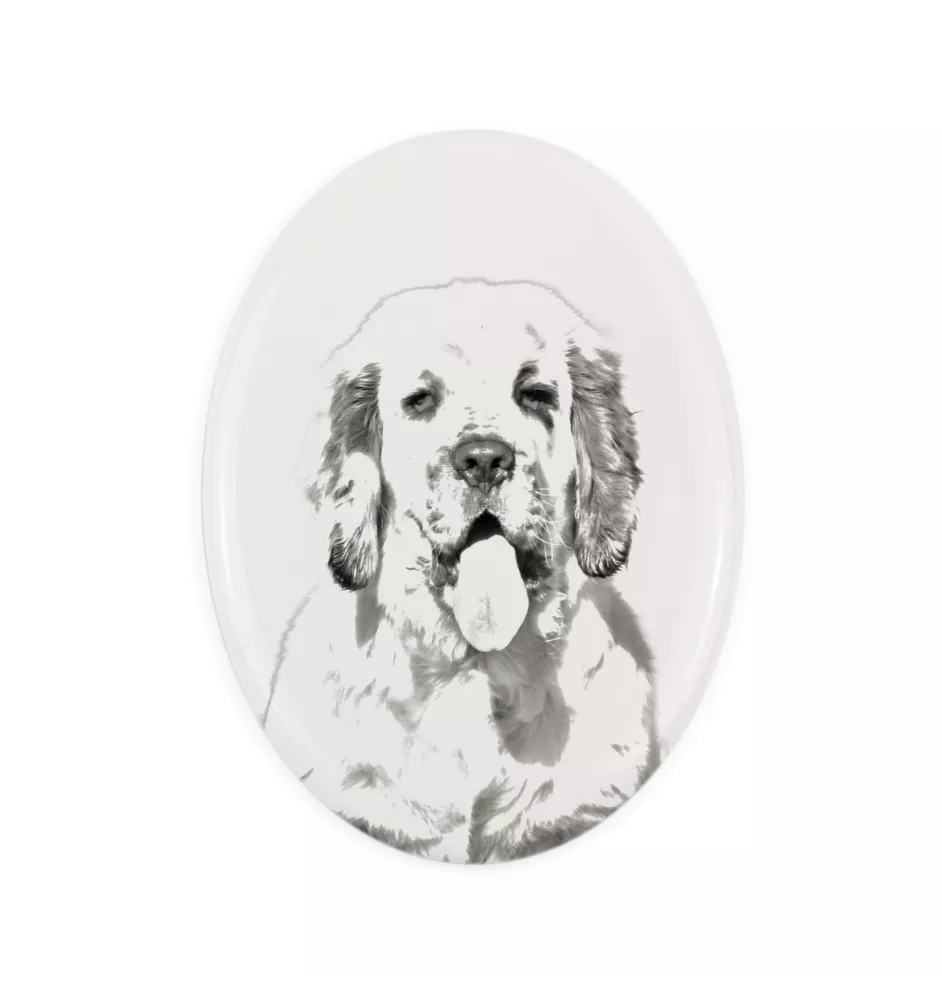 Clumber Spaniel - Gedenktafel mit einem Foto eines Hundes, Grabplatte mit Druck, personalisierte ovale Platte der Marke Art-Dog