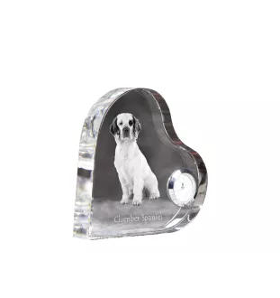 Clumber Spaniel - crystal clock with a dog picture, heart-shaped shelf clock, personalized standing clock by Art-Dog brand