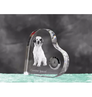 Clumber Spaniel - crystal clock with a dog picture, heart-shaped shelf clock, personalized standing clock by Art-Dog brand